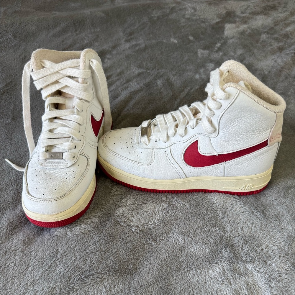 Nike Cream and Red High-Top Sneakers